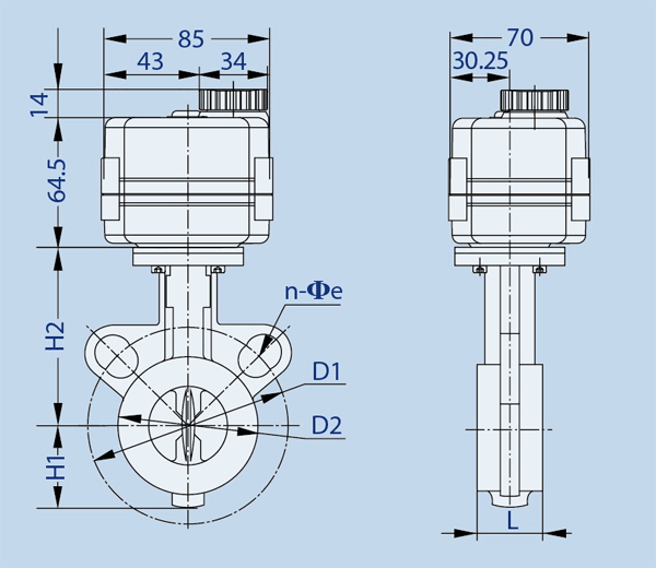 KLD100 motorized butterfly valve (metal, 1