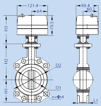 KLD 400 motorized butterfly valve (metal, 1-1/2